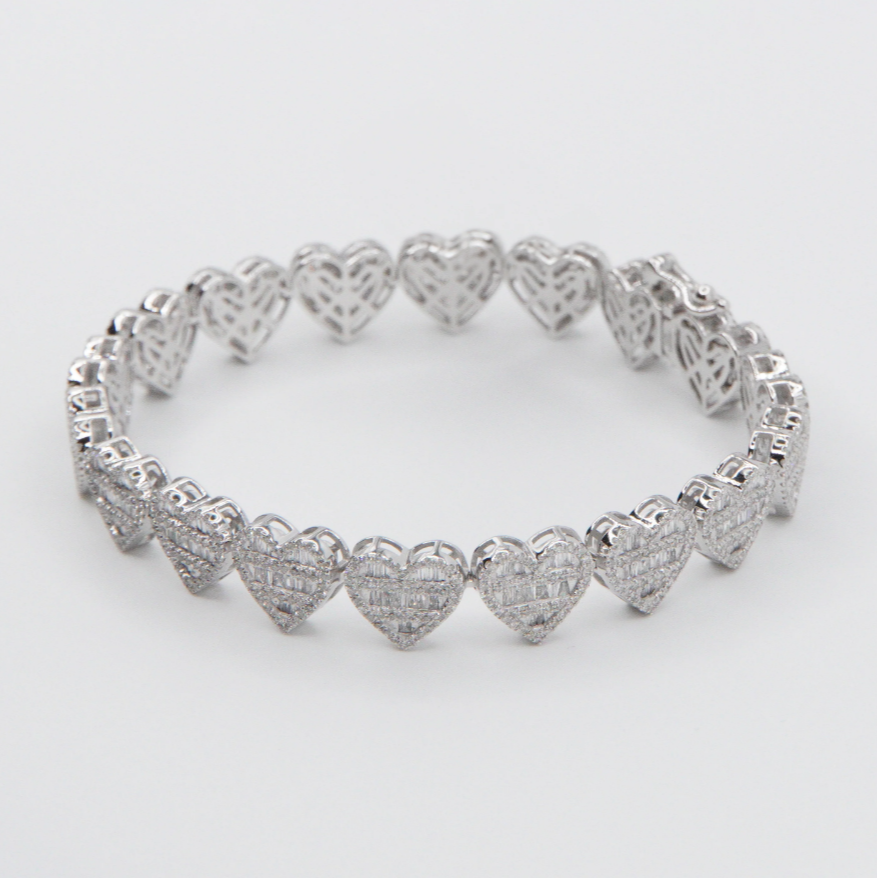 Love Cubic Zirconia Baguette Heart Tennis Bracelet