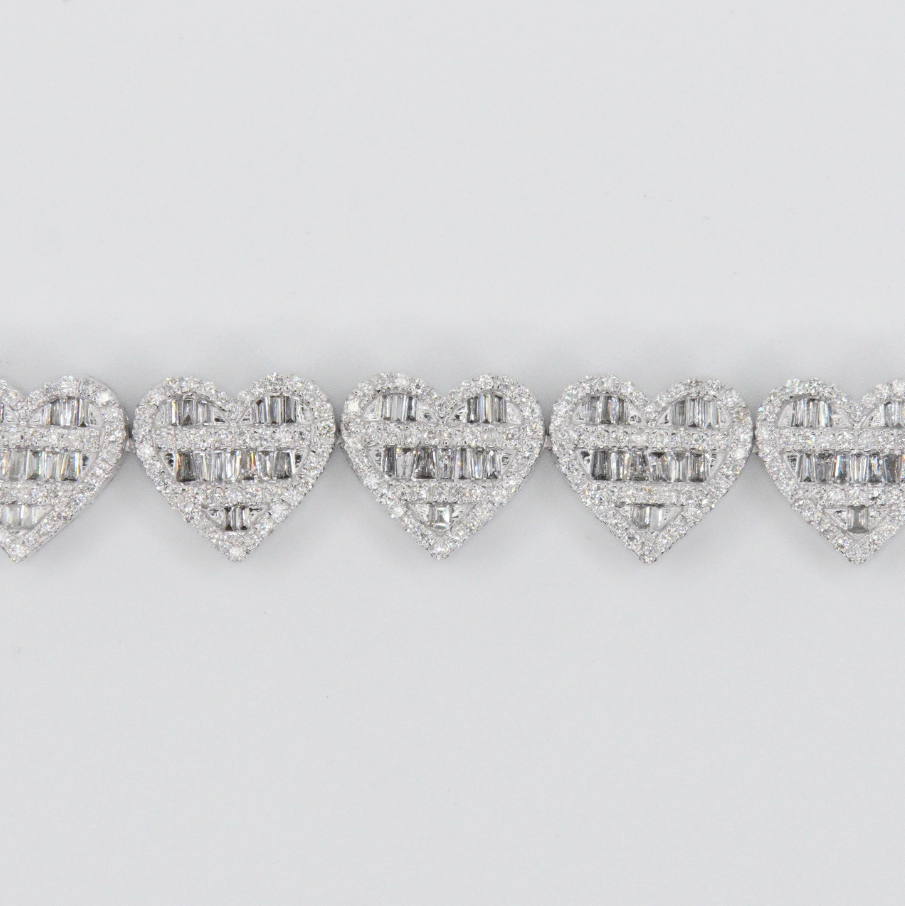 Love Cubic Zirconia Baguette Heart Tennis Bracelet