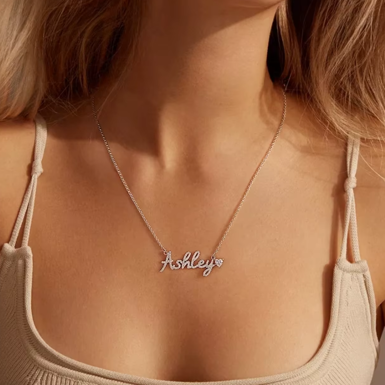 Ashley Personalised Crystal Heart Name Necklace