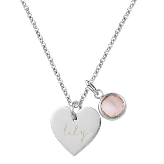 Elma Heart Personalised Name & Birthstone Necklace