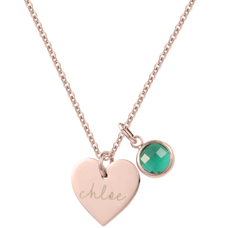 Elma Heart Personalised Name & Birthstone Necklace