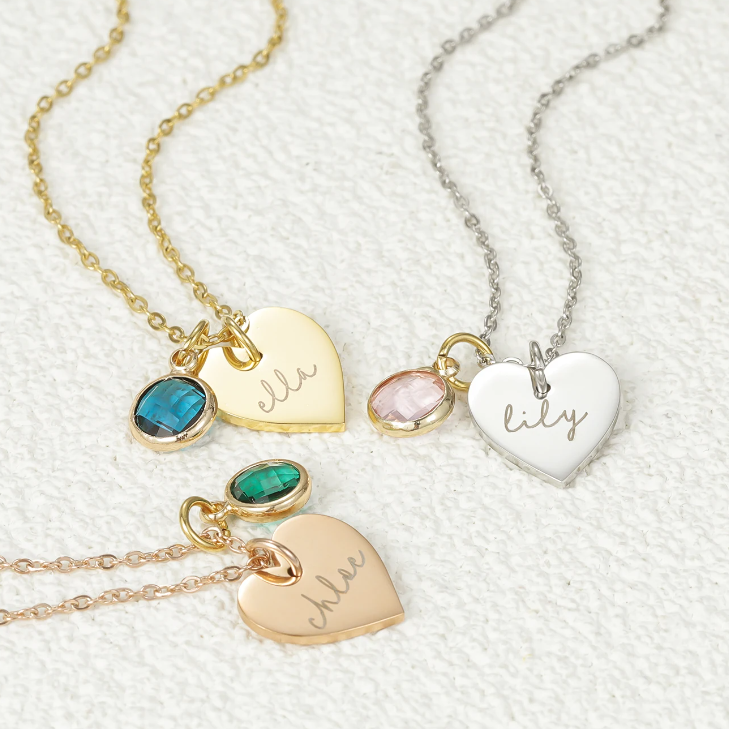 Elma Heart Personalised Name & Birthstone Necklace