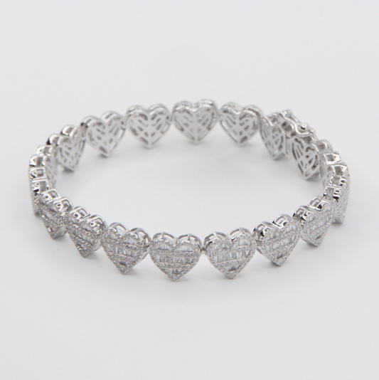 Love Cubic Zirconia Baguette Heart Tennis Bracelet