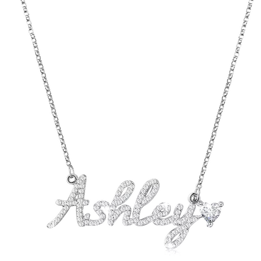 Ashley Personalised Crystal Heart Name Necklace