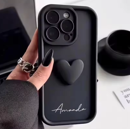 Personalised 3D Heart IPhone Case - Black