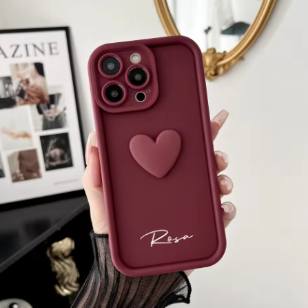 Personalised 3D Heart IPhone Case - Burgundy