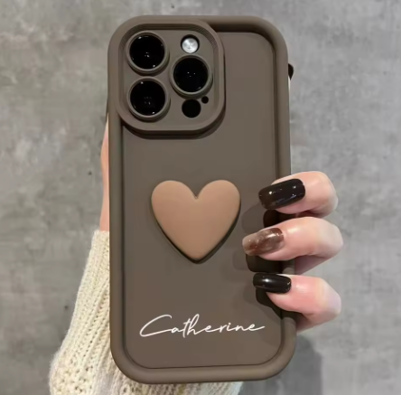 Personalised 3D Heart IPhone Case - Khaki