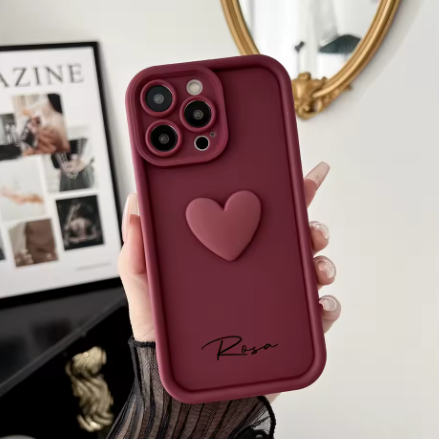 Personalised 3D Heart IPhone Case - Burgundy