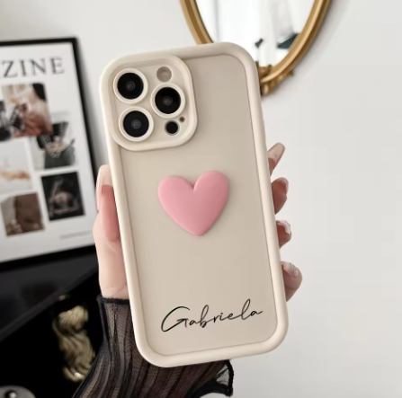 Personalised 3D Heart IPhone Case - Cream